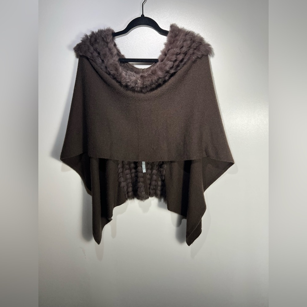 InCashmere Cashmere & Rabbit Fur Knit Shawl/Poncho One Size - Picture 2 of 8